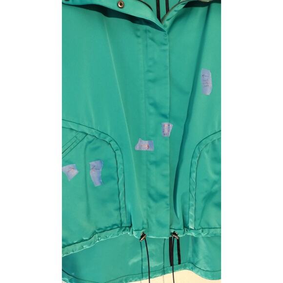 St. John Woman Teal Green Windbreaker Size L Zipper Snaps Pockets FLAW SNAGS - Picture 14 of 16